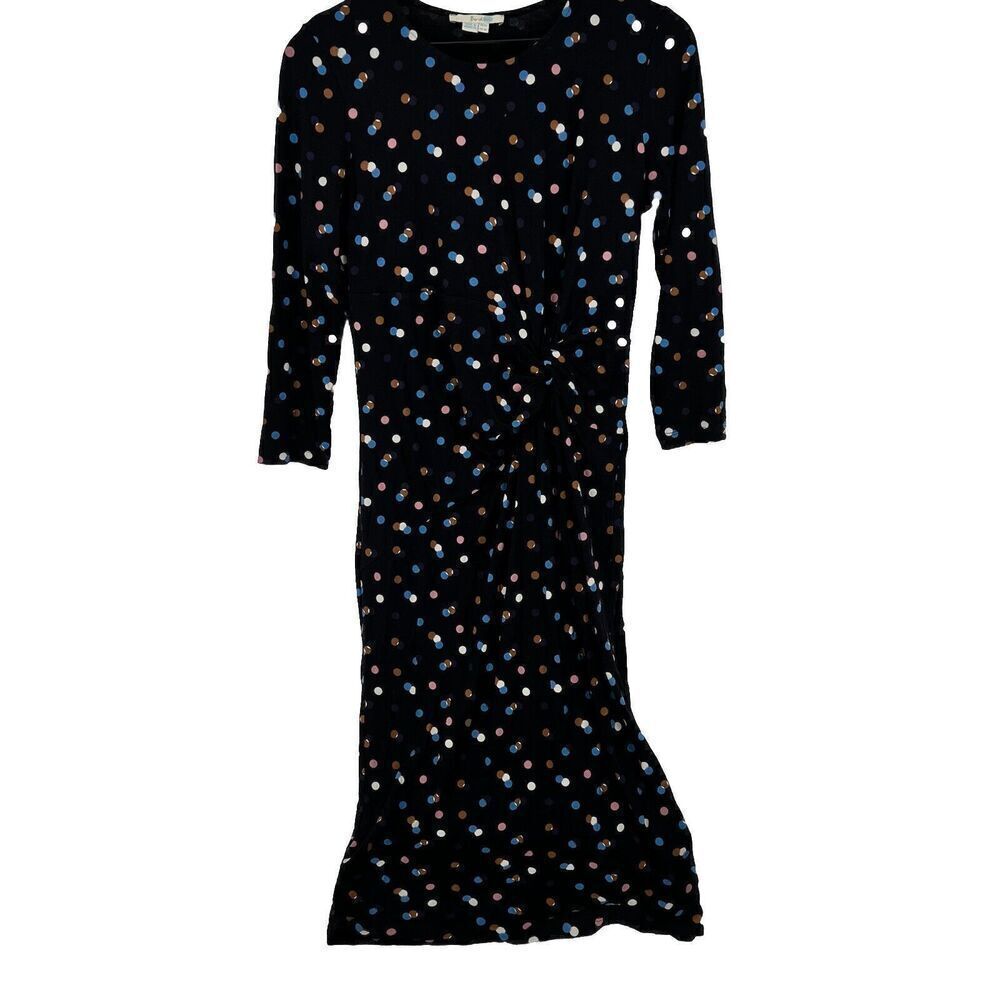 Boden Rosalie Polka Dot Knee Length Black 3/4 Sleeve Dress Size 8L Cinched Waist